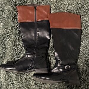 Elegant Black and Brown Over the Knee Boots